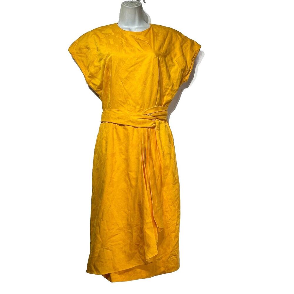 vintage nipon boutique yellow short sleeve tie wrap dress size 10